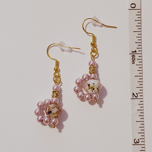 Lavender Gold Sand Lampwork Crystal and Pearl Fashion Earrings - Picture 3 of 3